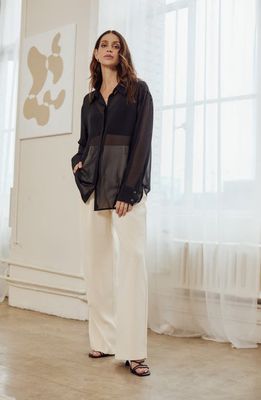Open Edit Oversize Semisheer Button-Up Shirt in Purple Puff