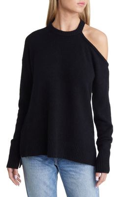 Open Edit Oversize Single Cold Shoulder Cotton Blend Sweater in Black