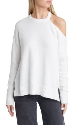 Open Edit Oversize Single Cold Shoulder Cotton Blend Sweater in Ivory