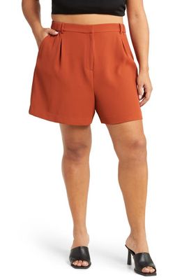 Open Edit Pleated High Waist Shorts in Brown Spice