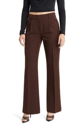 Open Edit Pleated Mid Rise Stretch Twill Trousers in Brown Coffee