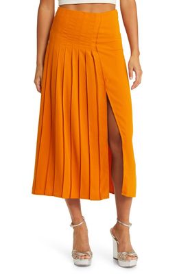 Open Edit Pleated Midi Skirt in Orange Jam