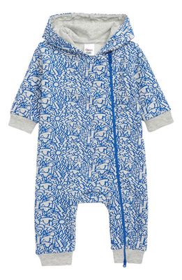 Open Edit Print Hooded Romper in Grey Light Heather Squiggly