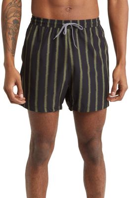 Open Edit Recycled Volley Swim Trunks in Black Electric Stripe