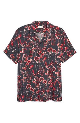 Open Edit Relaxed Fit Short Sleeve Camp Shirt in Black- Red Dried Florals