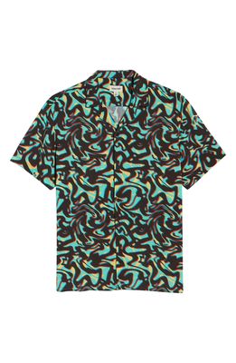 Open Edit Relaxed Fit Short Sleeve Camp Shirt in Green Apple Graphic Doodle