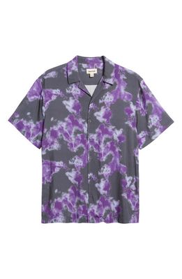 Open Edit Relaxed Fit Sky Print Button-Up Camp Shirt in Navy - Purple Sky Shibori