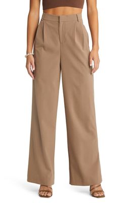 Open Edit Relaxed Waist Wide Leg Trousers in Brown Caribou