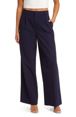 Open Edit Relaxed Waist Wide Leg Trousers in Navy Baritone