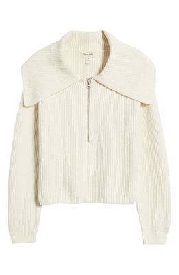 Open Edit Rib Half Zip Sweater in Ivory Dove