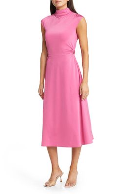 Open Edit Ring Detail A-Line Midi Dress in Pink Ibis