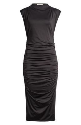 Open Edit Ruched Body-Con Midi Dress in Black