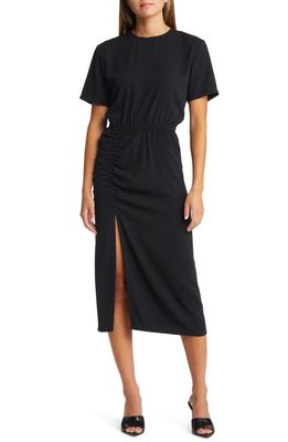 Open Edit Ruched Detail Midi Dress in Black