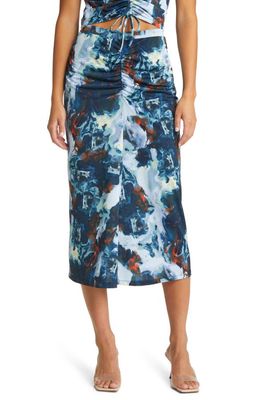 Open Edit Ruched Detail Skirt in Blue Celestial Waxed Surface