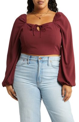 Open Edit Ruched Keyhole Blouse in Burgundy Tannin