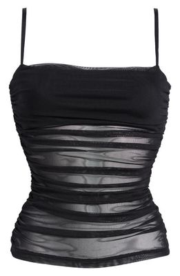 Open Edit Ruched Mesh Camisole in Black