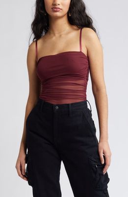 Open Edit Ruched Mesh Camisole in Burgundy London
