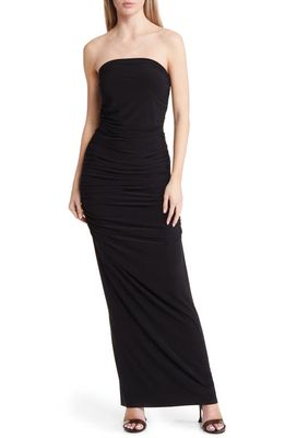 Open Edit Ruched Strapless Maxi Dress in Black