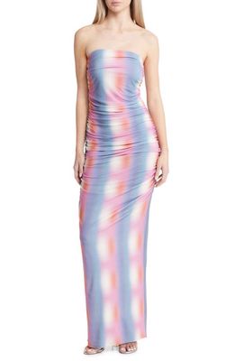 Open Edit Ruched Strapless Maxi Dress in Purple- Red Soundwave
