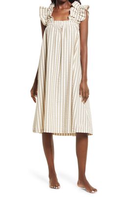 Open Edit Ruffle Strap Nightgown in Tan Lead Simple Stripe