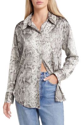 Open Edit Satin Button-Up Shirt in Grey Snaked