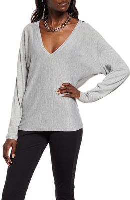 Open Edit Semisheer V-Neck Dolman Sleeve Sweater in Grey Heather