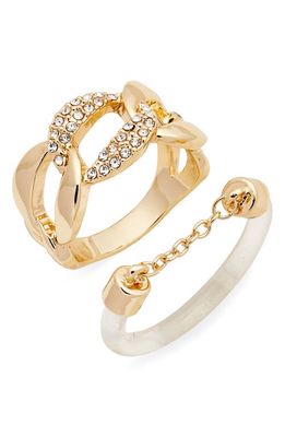 Open Edit Set of 2 Chain Link Rings in Clear- Gold