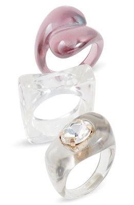 Open Edit Set of 3 Organic Resin Rings in Iridescent- Clear- Purple