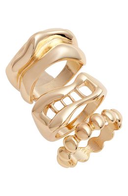 Open Edit Set of 3 Sculptural Rings in Gold