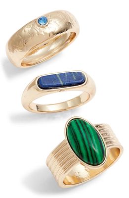 Open Edit Set of 3 Semiprecious Stone Rings in Blue- Green- Gold