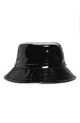 Open Edit Shine Faux Leather Bucket Hat in Black