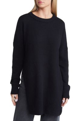 Open Edit Side Slit Hem Tunic Sweater in Black