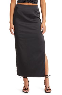 Open Edit Side Slit Satin Skirt in Black