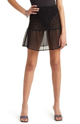 Open Edit Smocked Semisheer Miniskirt in Black
