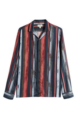 Open Edit Soft Stripe Long Sleeve Button-Up Shirt in Navy- Burg Soft Stripe