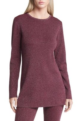 Open Edit Sparkle Tunic Sweater in Burgundy Tannin- Silver