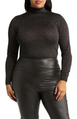 Open Edit Sparkle Turtleneck Sweater in Black