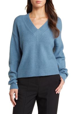 Open Edit V-Neck Sweater in Blue Stone