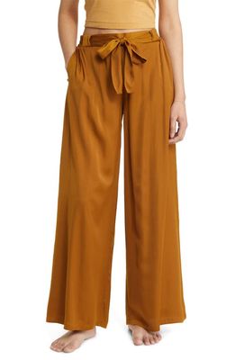Open Edit Wide Leg Satin Pajama Pants in Brown Bronze