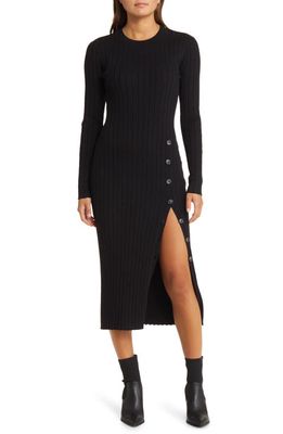 Open Edit Women's Button Sweater Midi Dress in Black