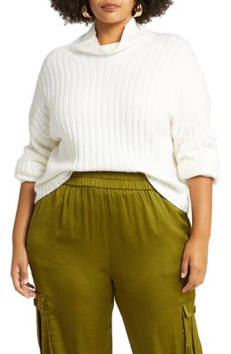 Open Edit Women's Cotton Blend Rib Turtleneck Sweater in Ivory
