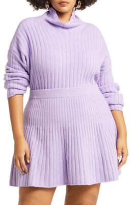 Open Edit Women's Cotton Blend Rib Turtleneck Sweater in Purple Villa