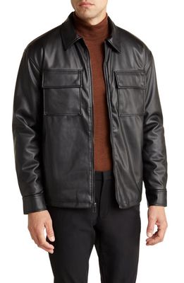 Open Edit Zip Faux Leather Shirt Jacket in Black