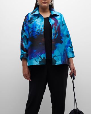 Open-Front Abstract-Print Twill Jacket