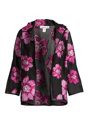 Open-Front Floral Jacquard Jacket