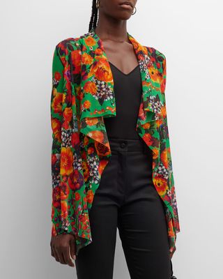 Open-Front Floral-Print Tulle Cardigan