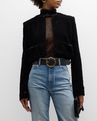 Open Front Velvet-Sequin Crop Jacket