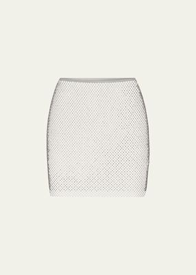 Open-Knit Crystal-Embellished Mini Skirt