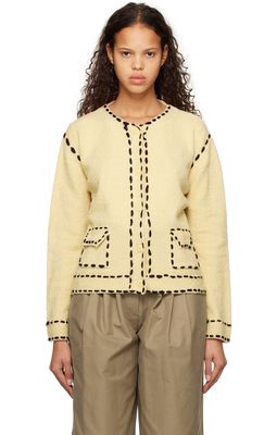 OPEN YY Beige Contrast Stitched Cardigan