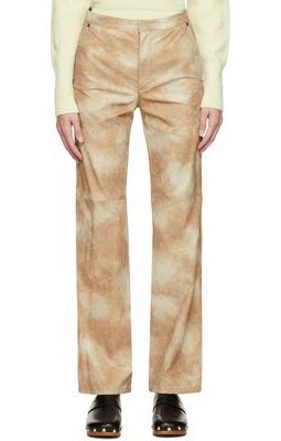 OPEN YY Beige Tie-Dye Faux-Leather Trousers